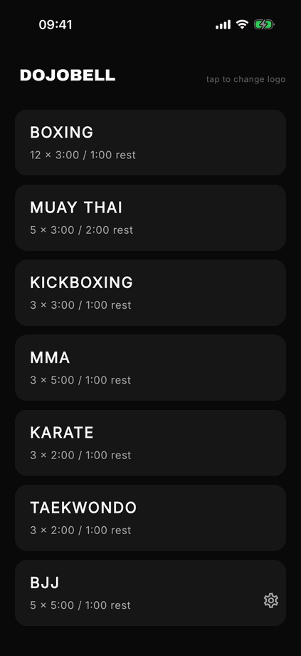 Home screen — 10 sport presets